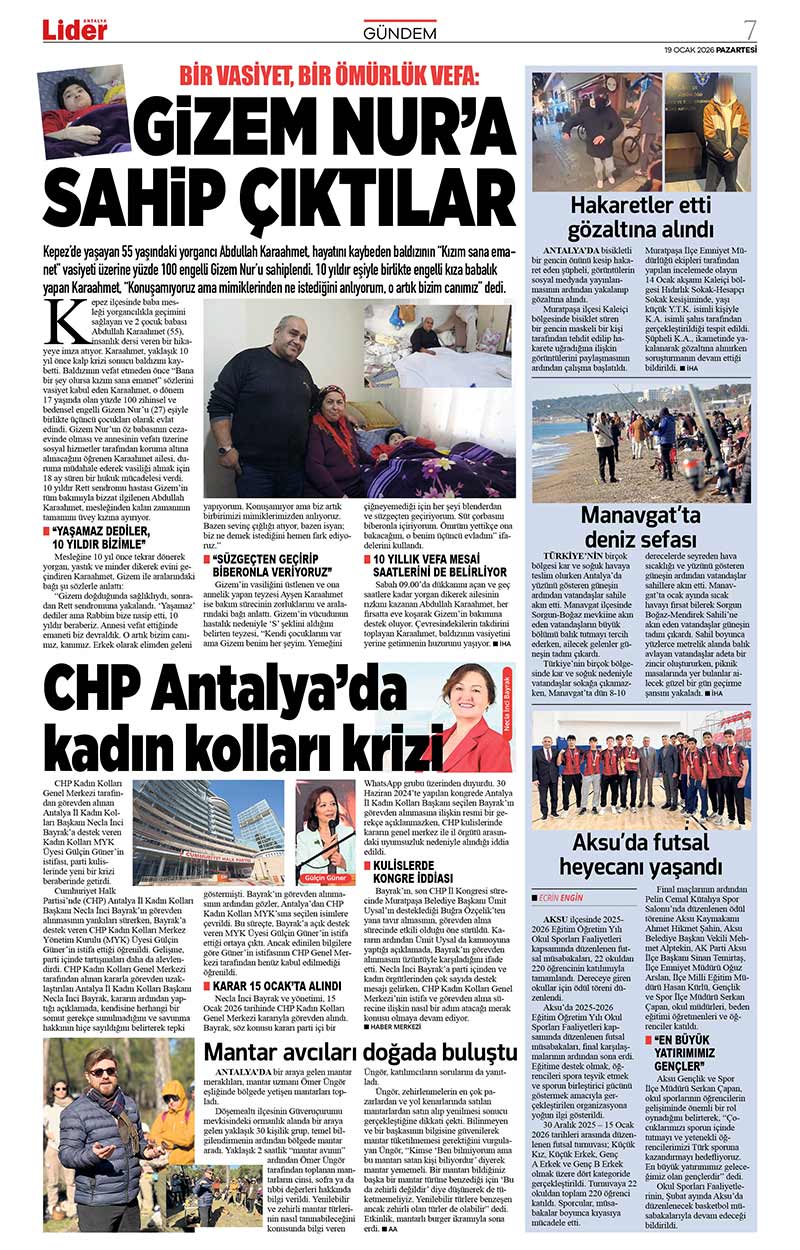 19 O C A K 2026 L İ D E R G A Z E T E A N T A L Y A 7
