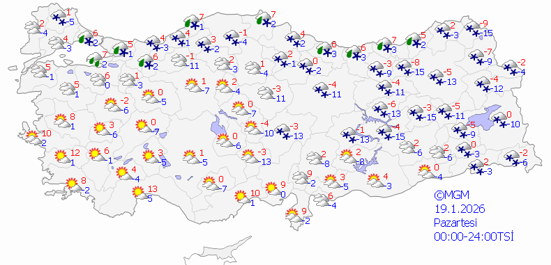 19 Ocak Pazartesi Hava Durumu