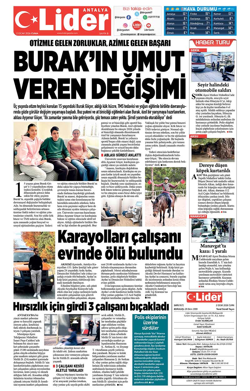 2 O C A K 2026 L İ D E R G A Z E T E A N T A L Y A 3