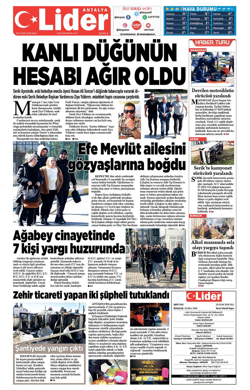 20 O C A K L İ D E R G A Z E T E A N T A L Y A 3-1