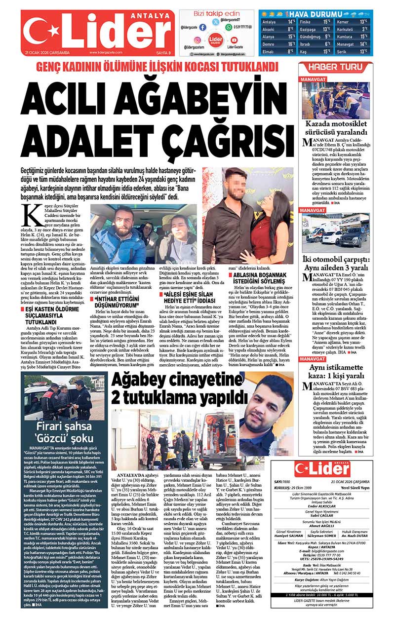 21 O C A K 2026 L İ D E R G A Z E T E A N T A L Y A 3