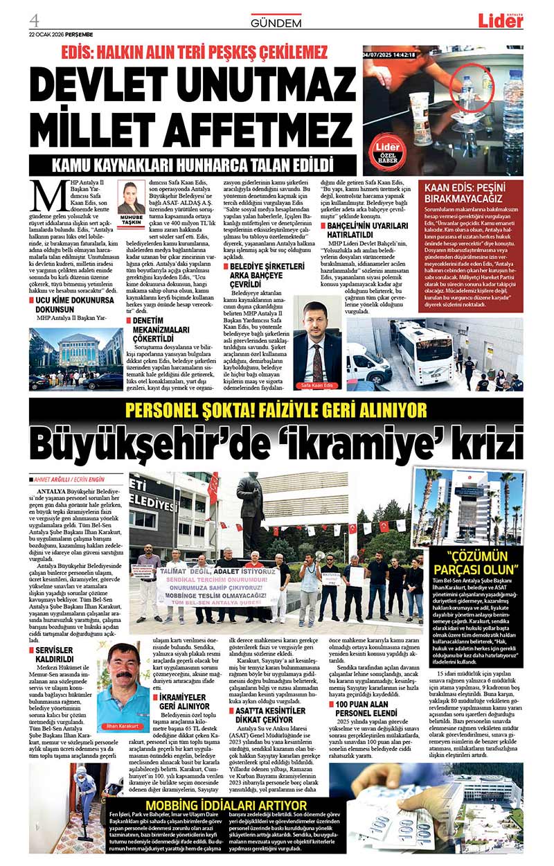 22 O C A K 2026 L İ D E R G A Z E T E A N T A L Y A 4