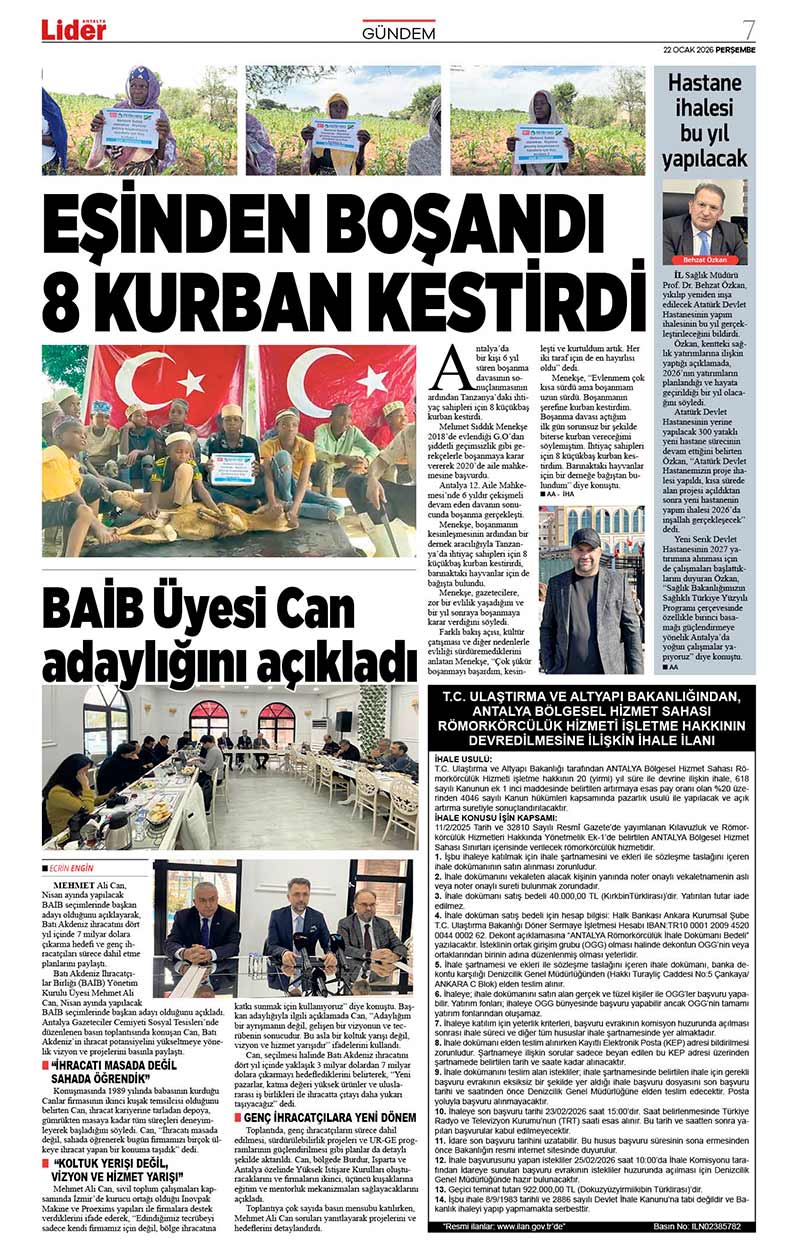 22 O C A K 2026 L İ D E R G A Z E T E A N T A L Y A 7