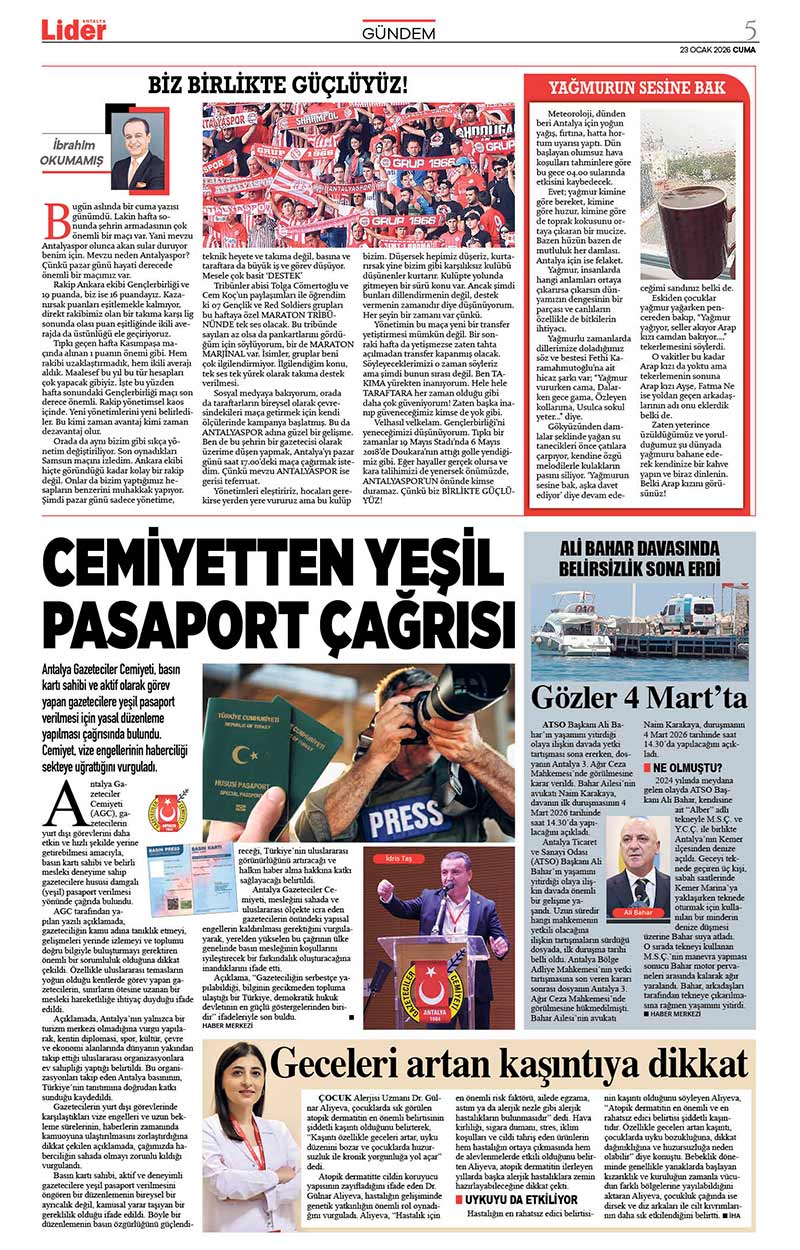 23 O C A K 2026 L İ D E R G A Z E T E A N T A L Y A 5
