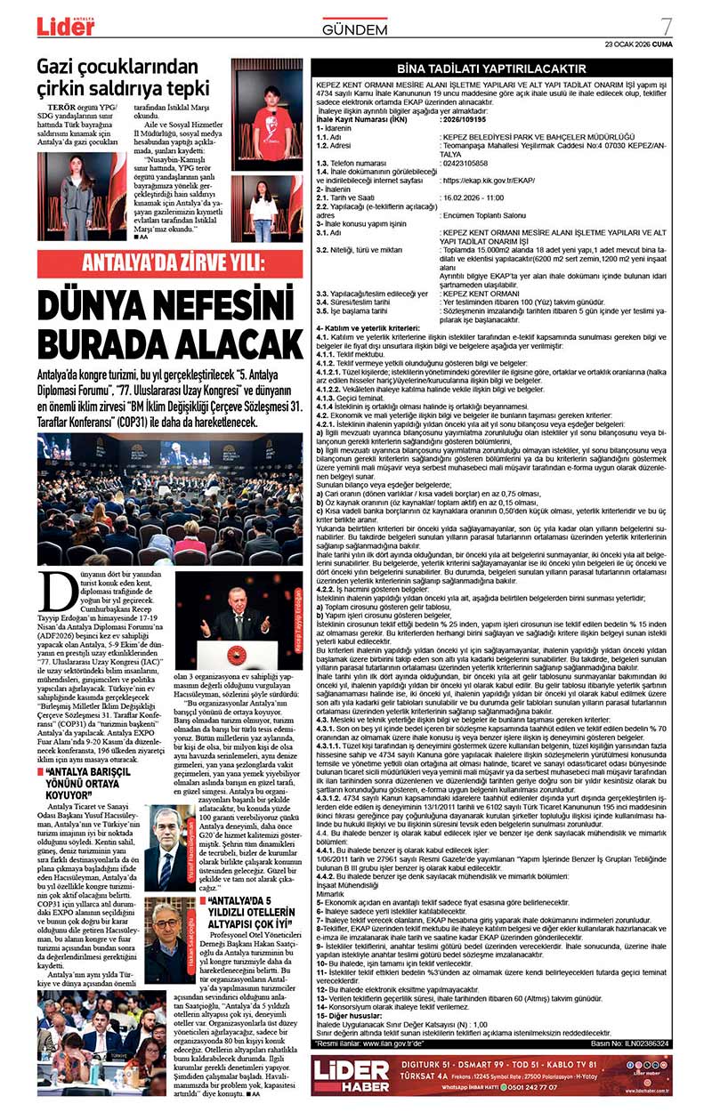 23 O C A K 2026 L İ D E R G A Z E T E A N T A L Y A 7