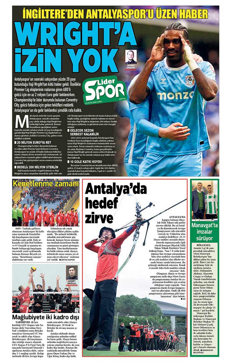 23 O C A K 2026 L İ D E R G A Z E T E A N T A L Y A 8