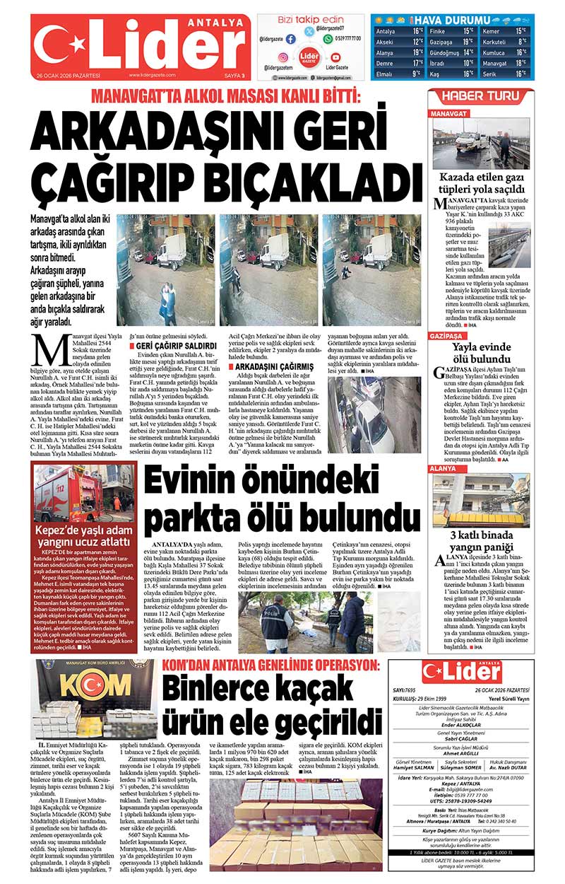 26 O C A K 2026 L İ D E R G A Z E T E A N T A L Y A 3