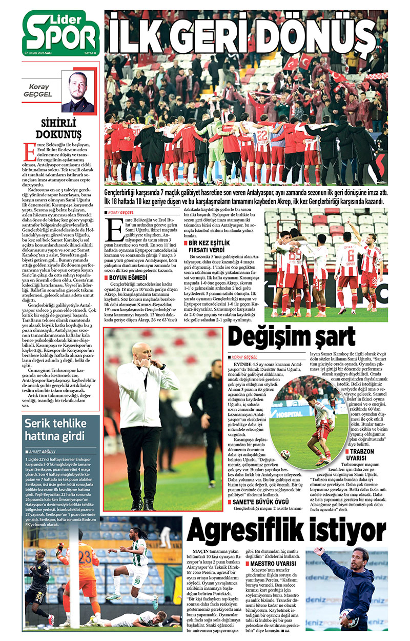 27 O C A K 2026 L İ D E R G A Z E T E A N T A L Y A 8