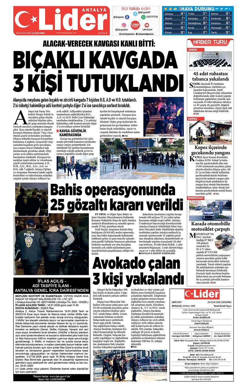 28 O C A K 2026 L İ D E R G A Z E T E A N T A L Y A 3