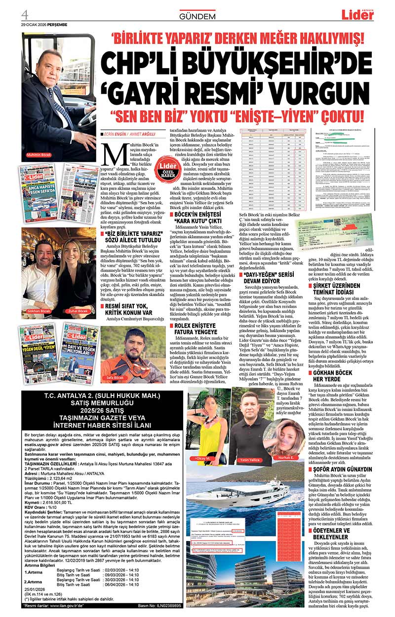 29 O C A K 2026 L İ D E R G A Z E T E A N T A L Y A 4