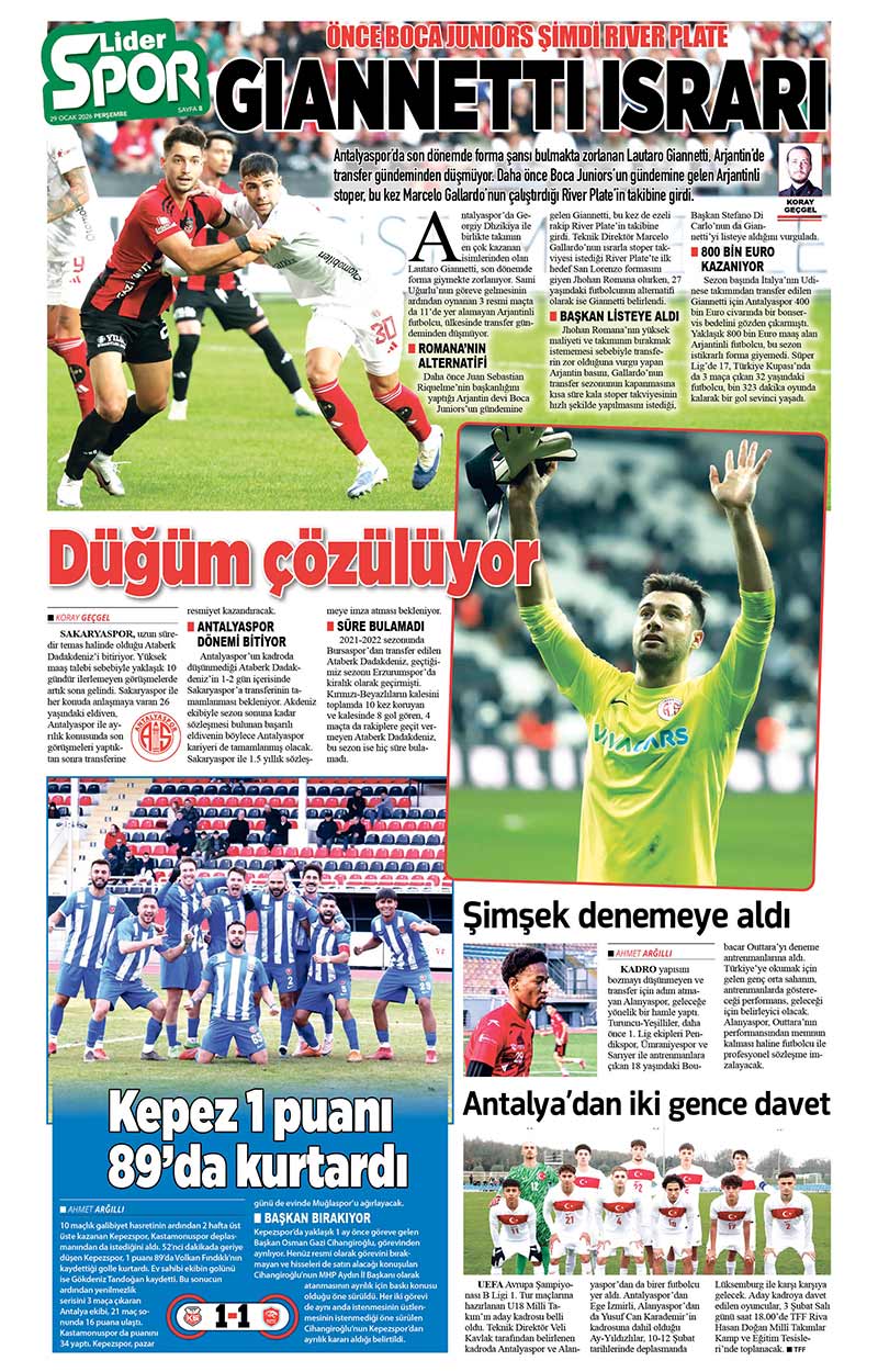 29 O C A K 2026 L İ D E R G A Z E T E A N T A L Y A 8