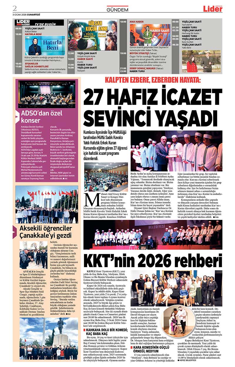 3 O C A K 2026 L İ D E R G A Z E T E A N T A L Y A 2