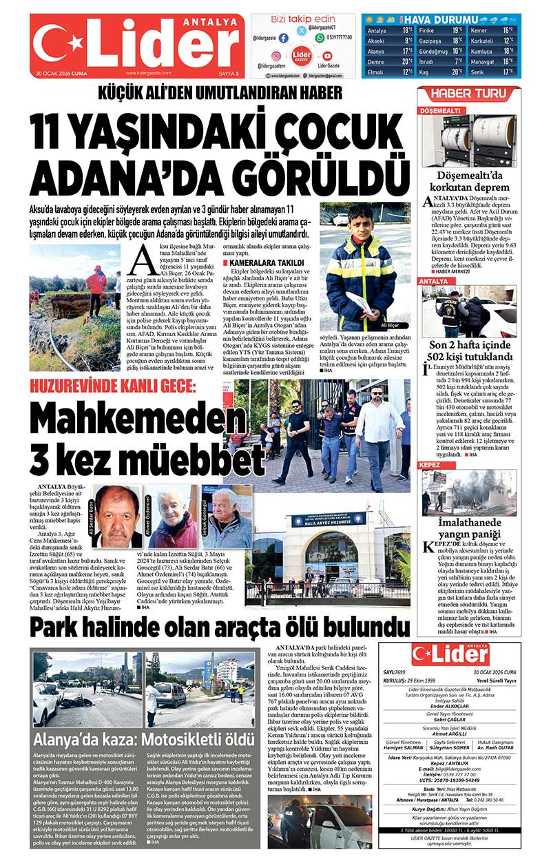 30 O C A K 2026 L İ D E R G A Z E T E A N T A L Y A 3