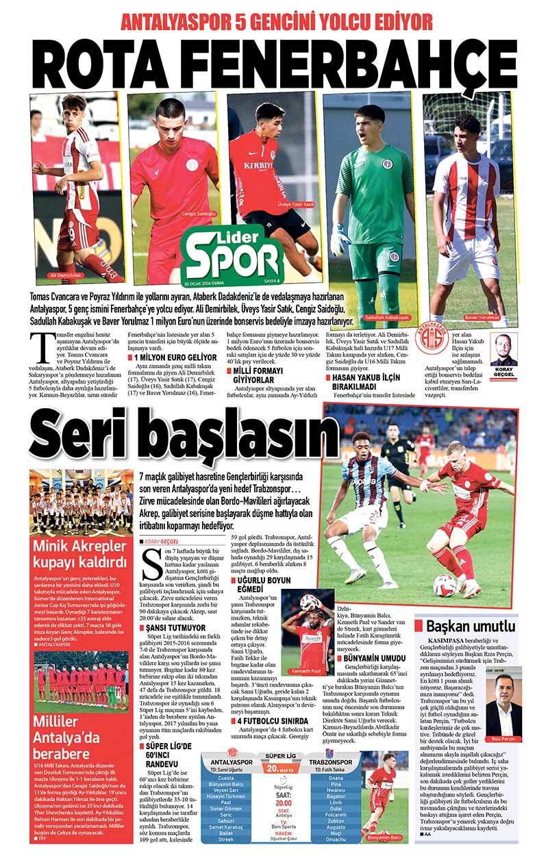 30 O C A K 2026 L İ D E R G A Z E T E A N T A L Y A 8