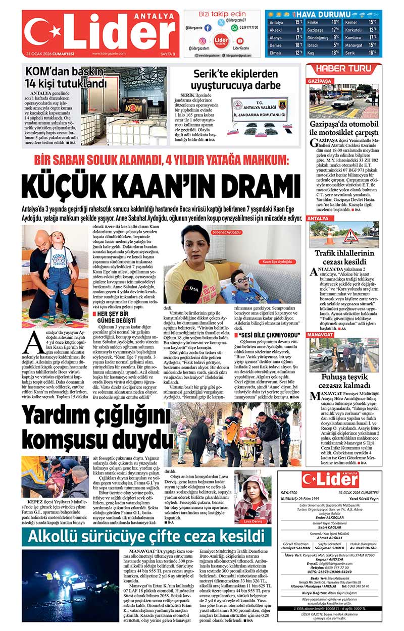31 O C A K 2026 L İ D E R G A Z E T E A N T A L Y A 3