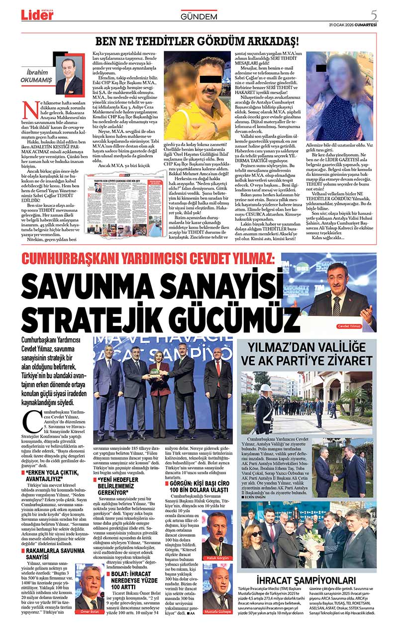 31 O C A K 2026 L İ D E R G A Z E T E A N T A L Y A 5
