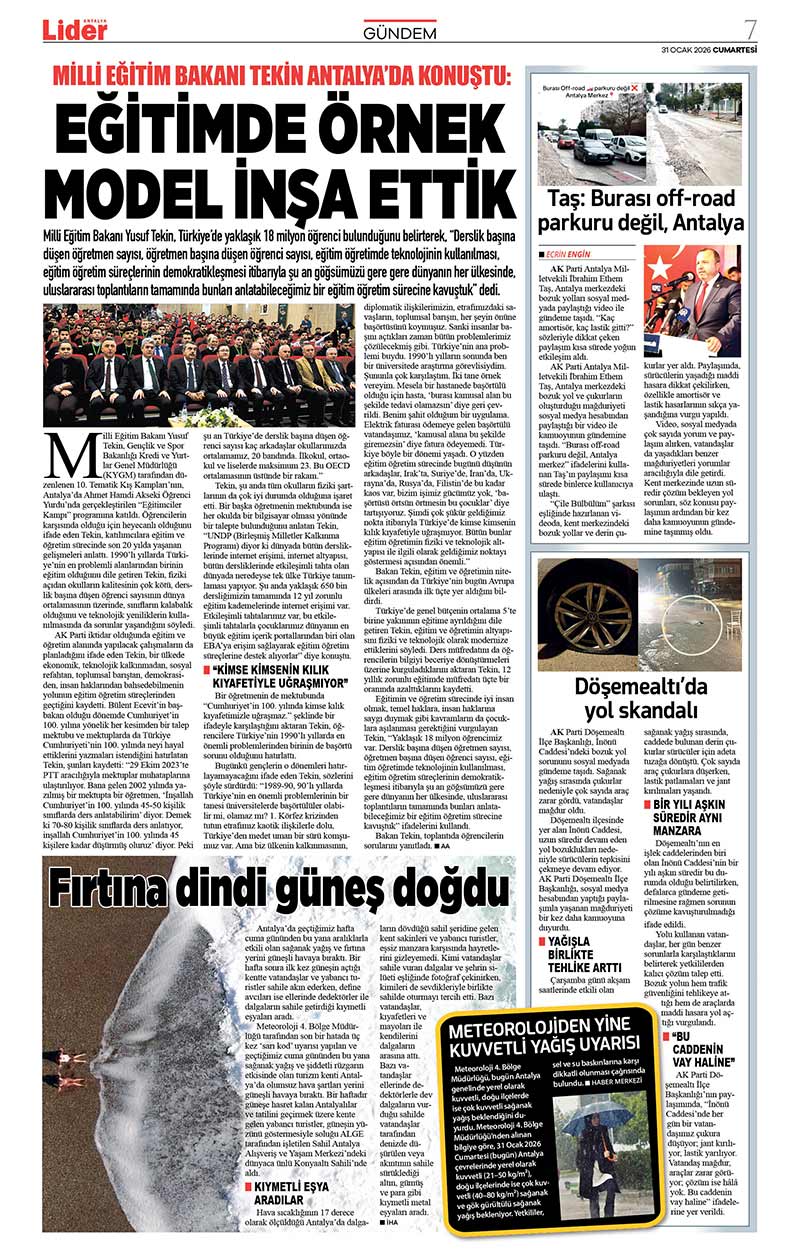 31 O C A K 2026 L İ D E R G A Z E T E A N T A L Y A 7