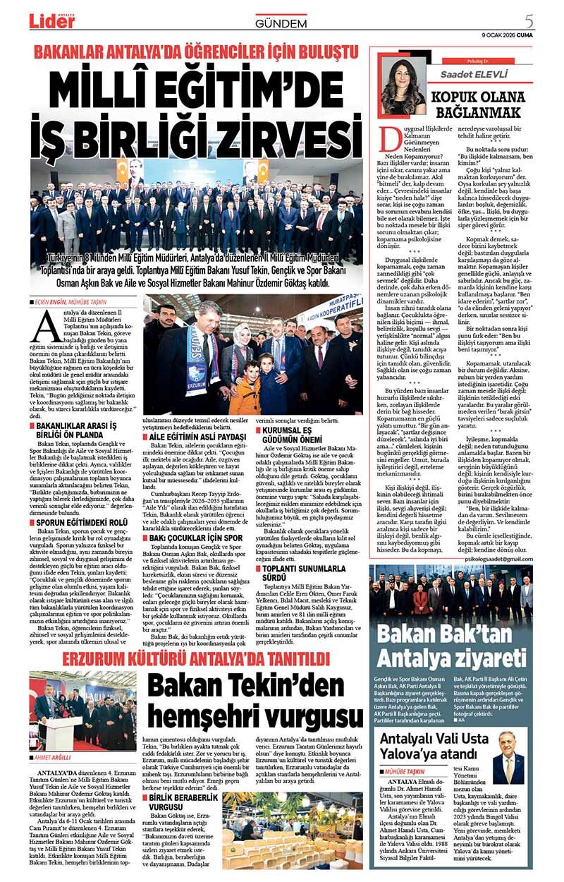 9 O C A K 2026 L İ D E R G A Z E T E A N T A L Y A 5