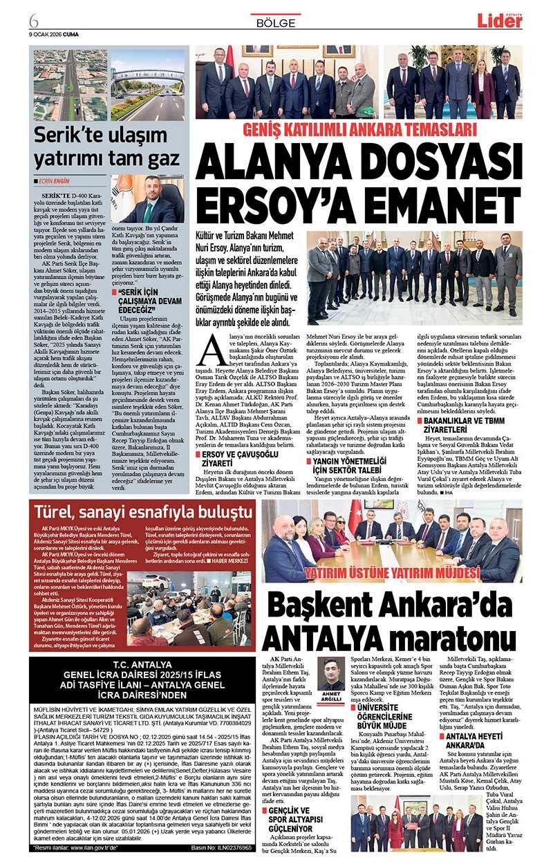 9 O C A K 2026 L İ D E R G A Z E T E A N T A L Y A 6