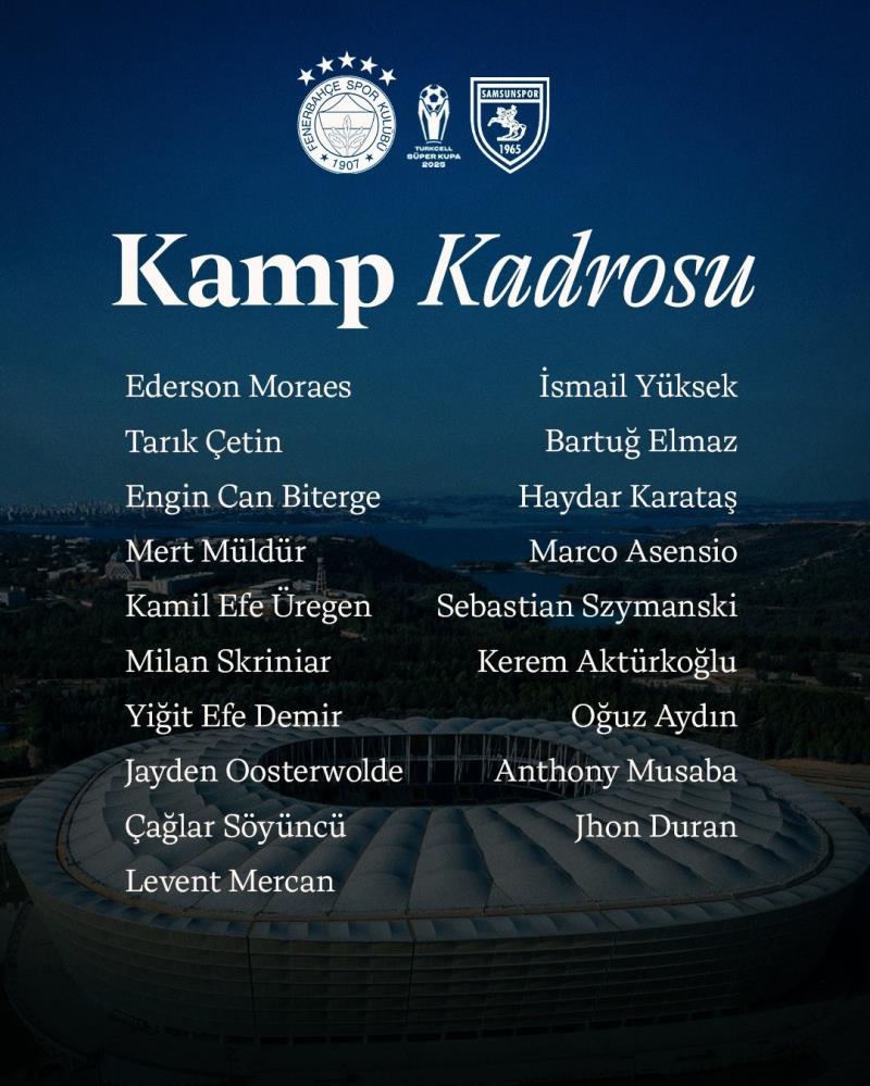 Fenerbahçe'nin, Samsunspor Maçı Kamp Kadrosu Belli Oldu