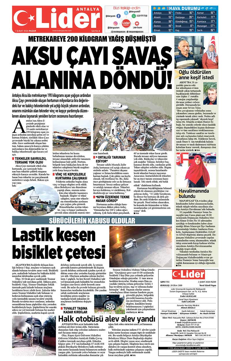 1 Ş U B A T 2026 L İ D E R G A Z E T E A N T A L Y A 3