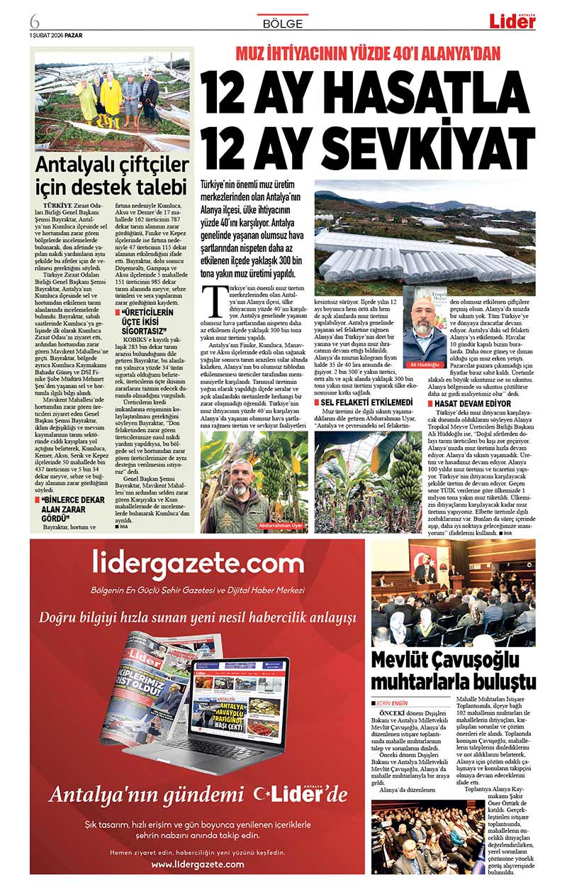 1 Ş U B A T 2026 L İ D E R G A Z E T E A N T A L Y A 6