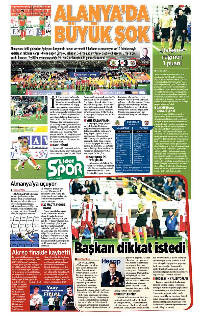 1 Ş U B A T 2026 L İ D E R G A Z E T E A N T A L Y A 8