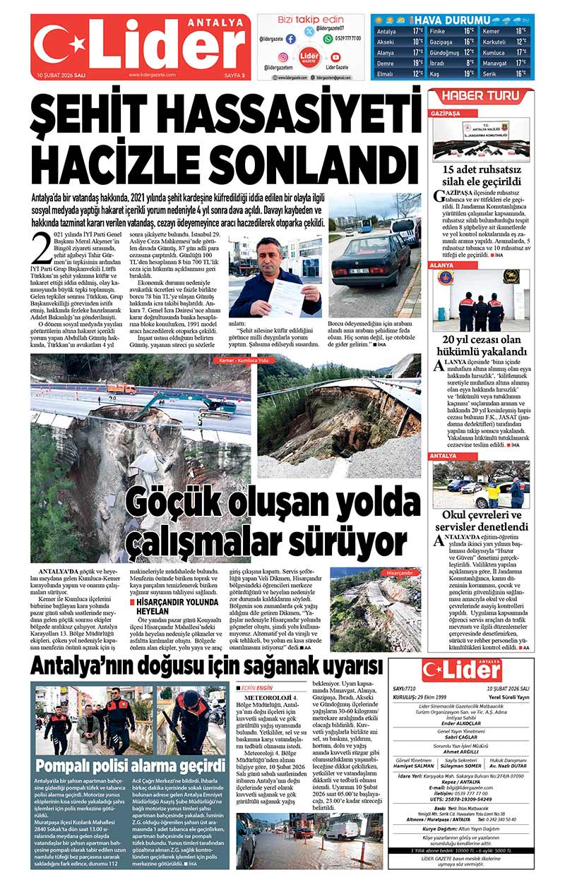 10 Ş U B A T 2026 L İ D E R G A Z E T E A N T A L Y A 3