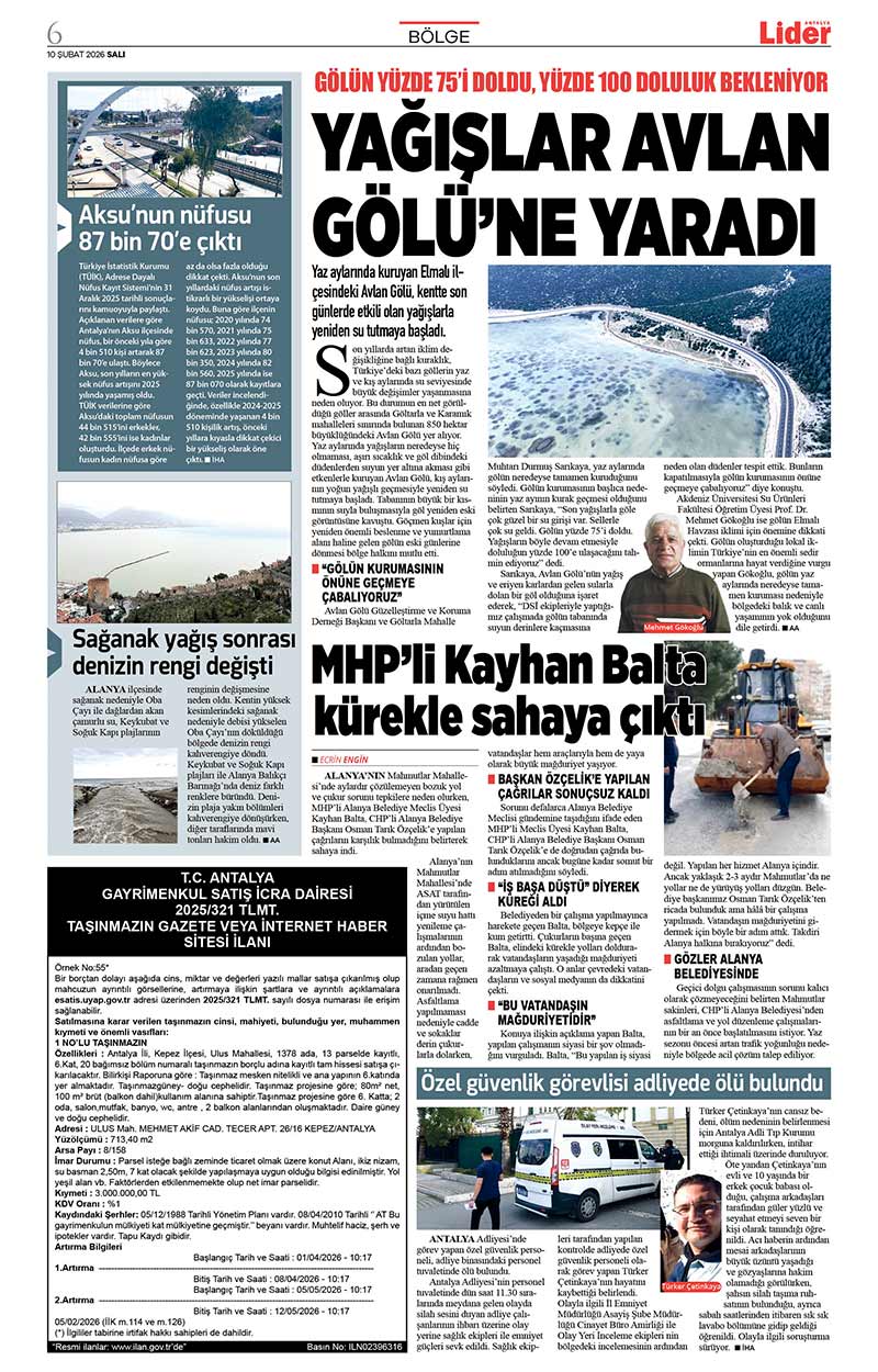 10 Ş U B A T 2026 L İ D E R G A Z E T E A N T A L Y A 6
