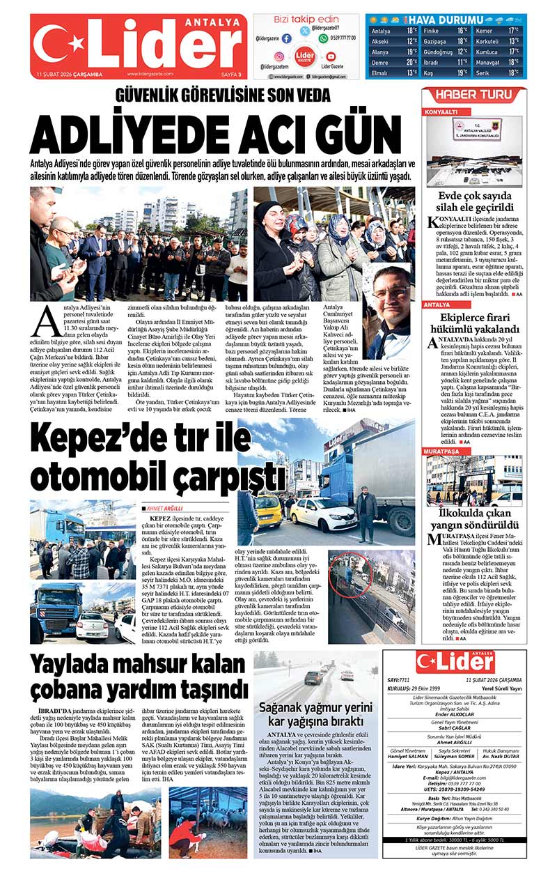 11 Ş U B A T 2026 L İ D E R G A Z E T E A N T A L Y A 3