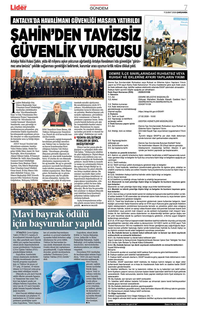 11 Ş U B A T 2026 L İ D E R G A Z E T E A N T A L Y A 7