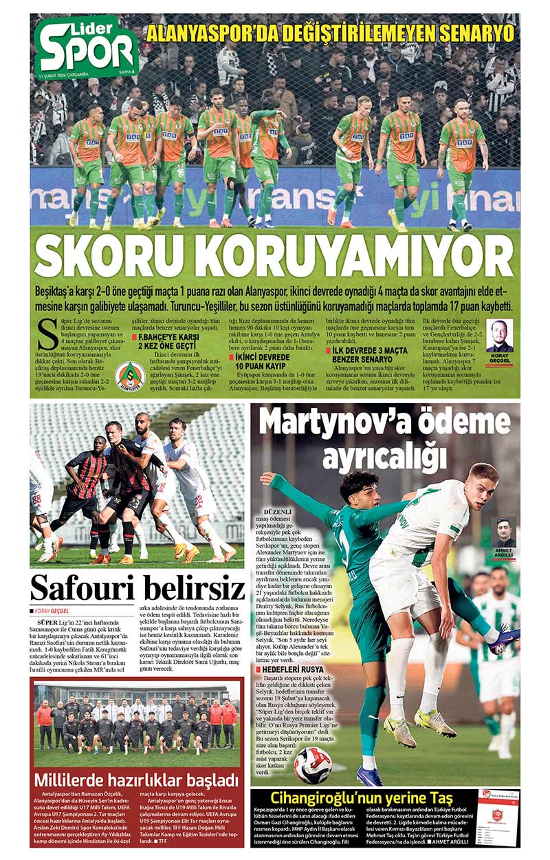 11 Ş U B A T 2026 L İ D E R G A Z E T E A N T A L Y A 8