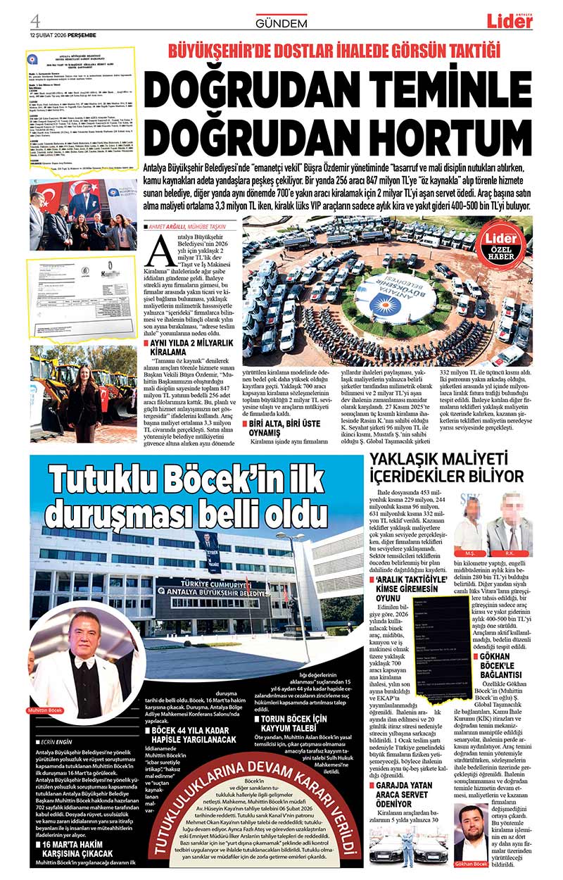 12 Ş U B A T 2026 L İ D E R G A Z E T E A N T A L Y A 4