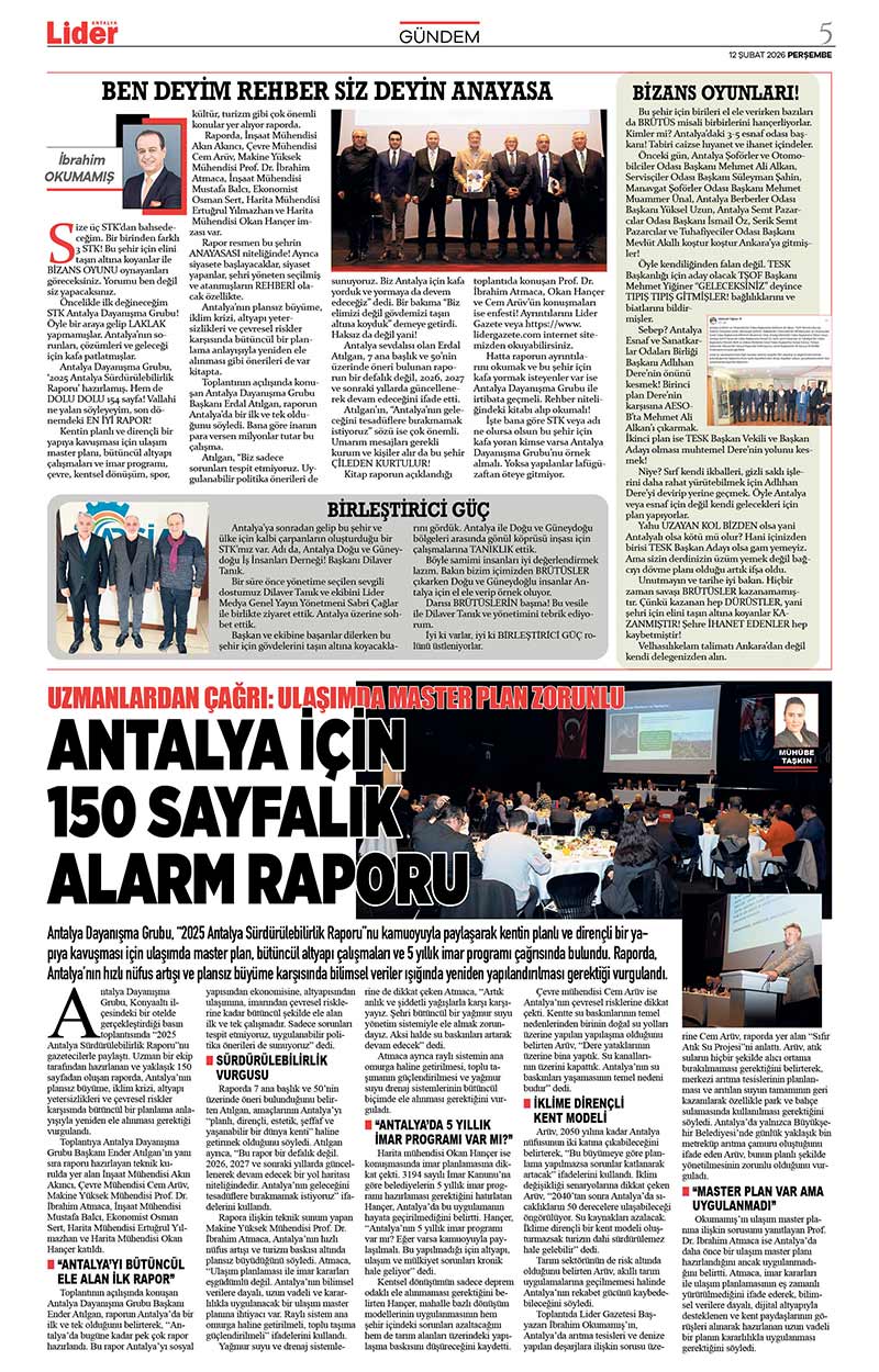 12 Ş U B A T 2026 L İ D E R G A Z E T E A N T A L Y A 5