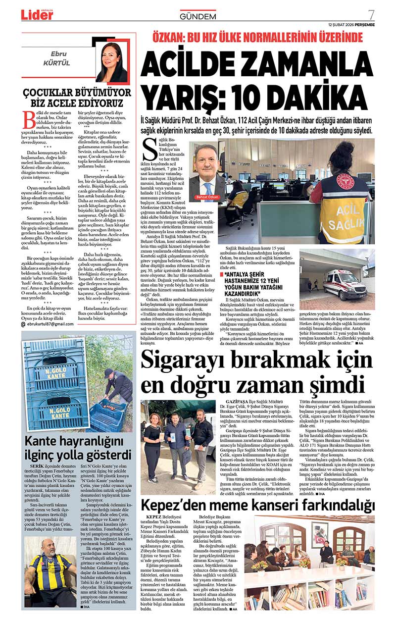 12 Ş U B A T 2026 L İ D E R G A Z E T E A N T A L Y A 7