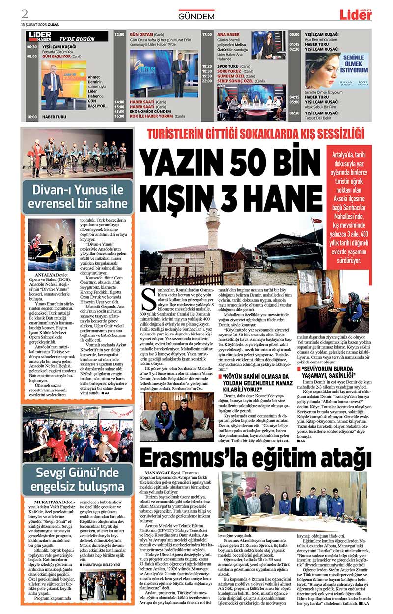 13 Ş U B A T 2026 L İ D E R G A Z E T E A N T A L Y A 2