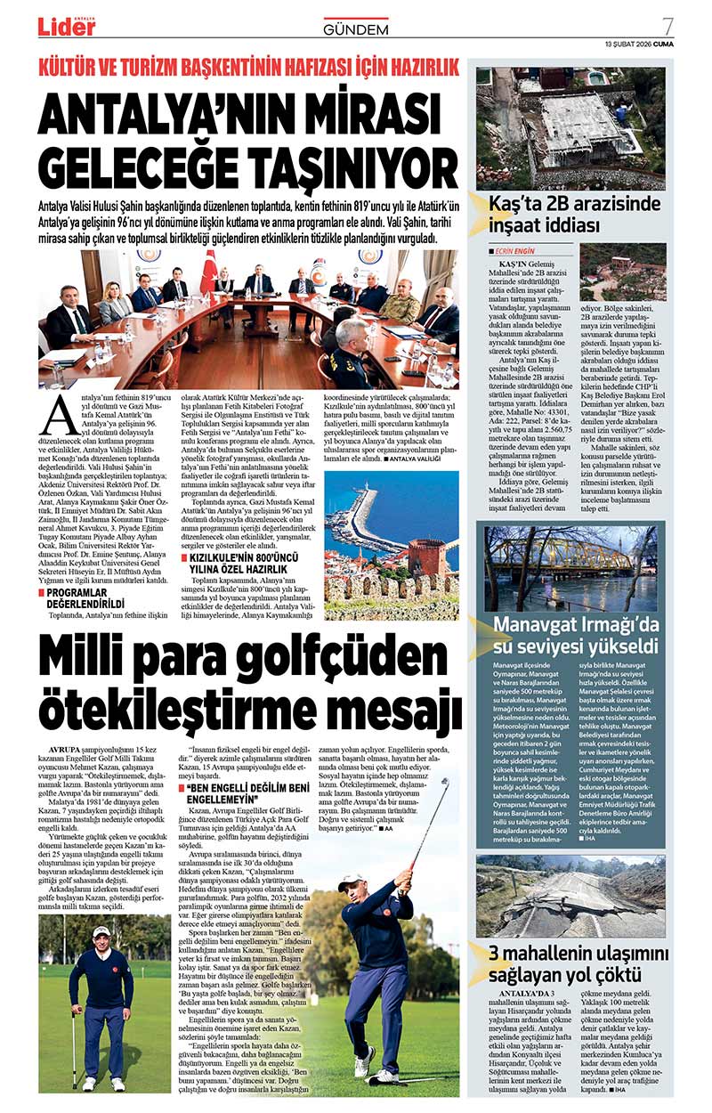 13 Ş U B A T 2026 L İ D E R G A Z E T E A N T A L Y A 7
