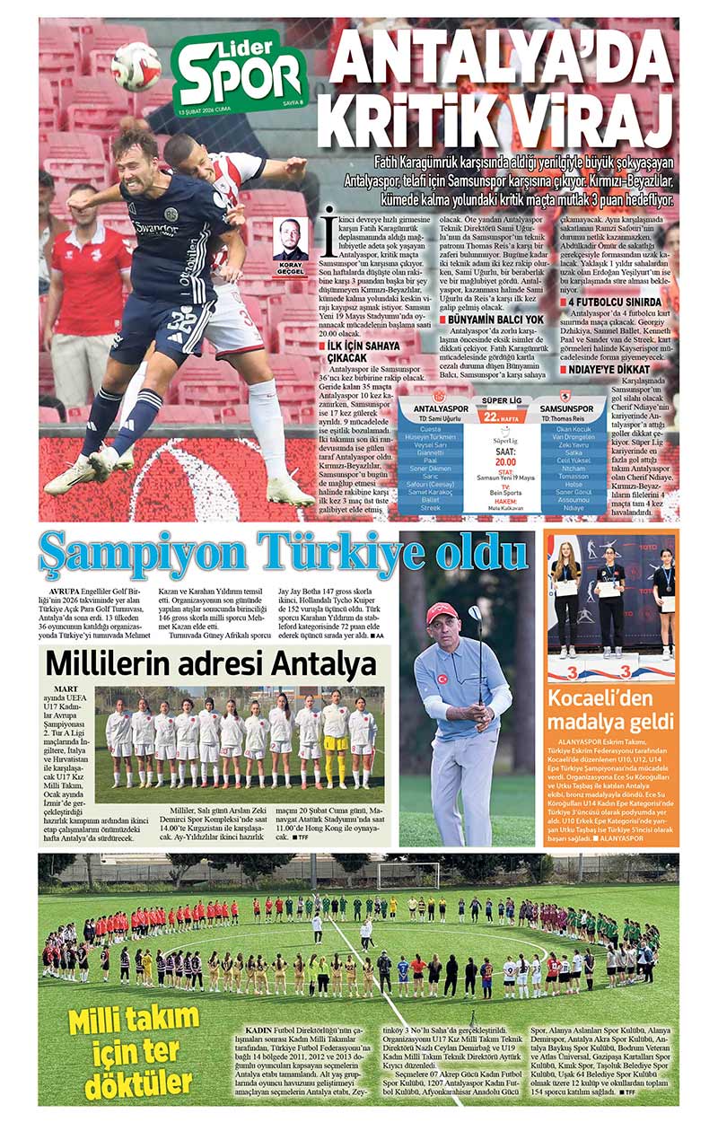 13 Ş U B A T 2026 L İ D E R G A Z E T E A N T A L Y A 8