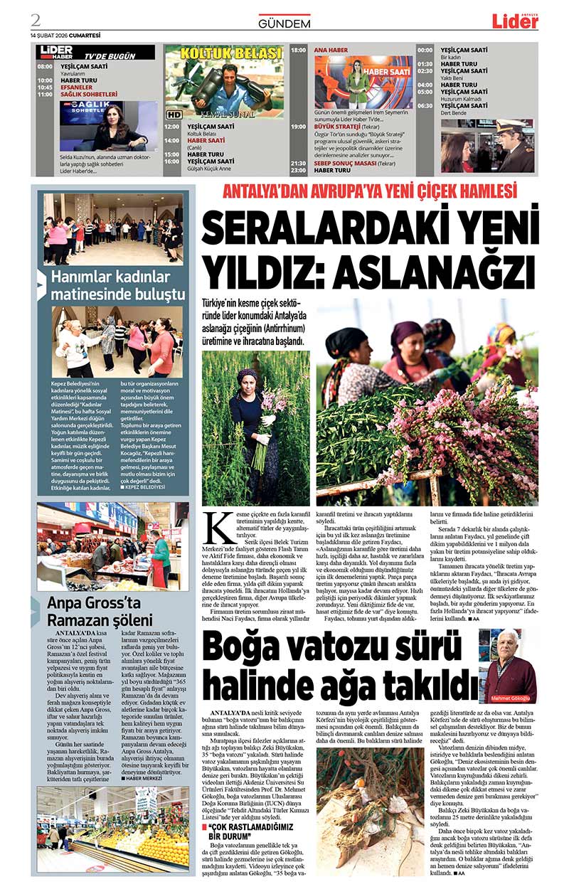 14 Ş U B A T 2026 L İ D E R G A Z E T E A N T A L Y A 2