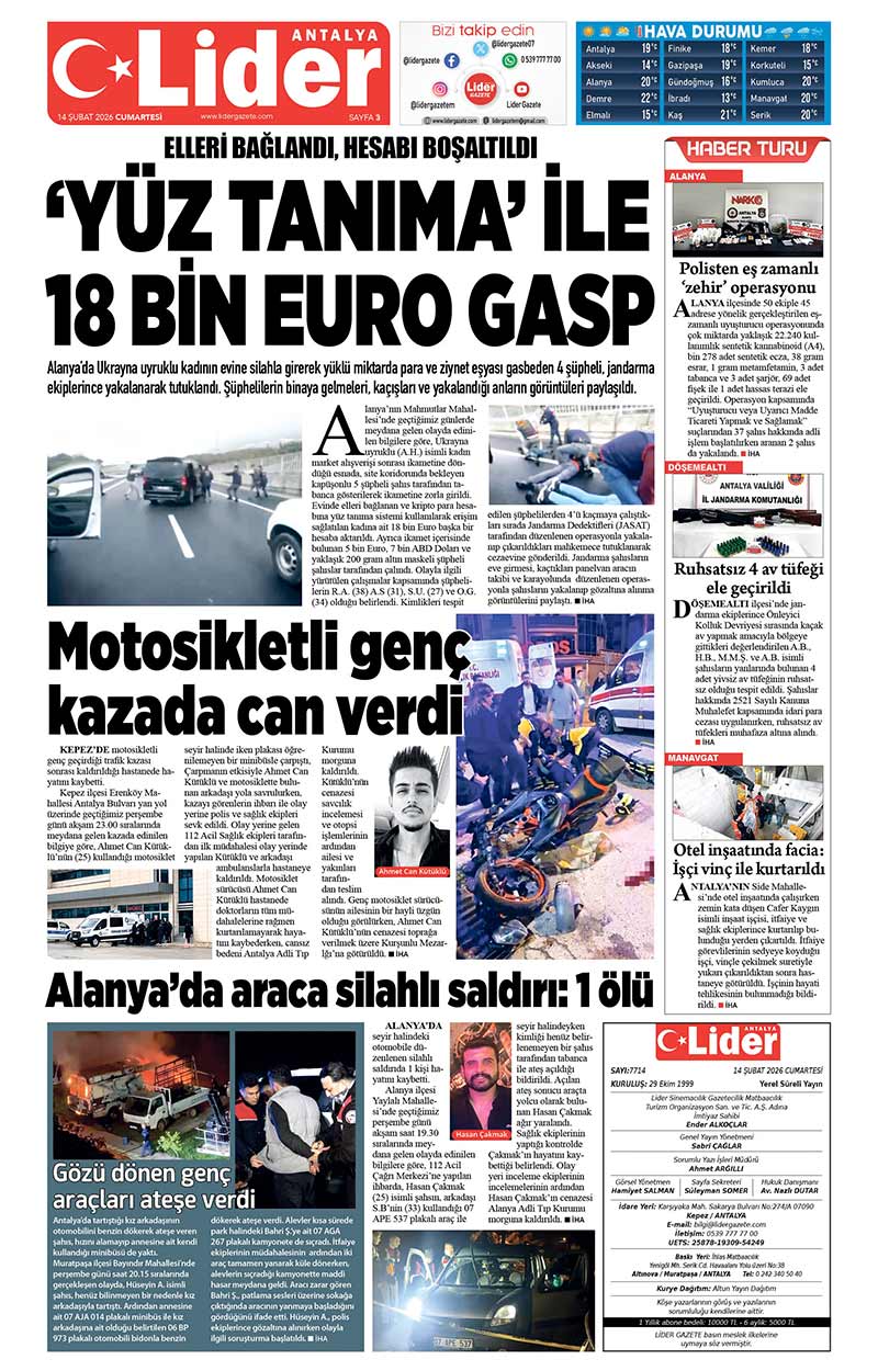 14 Ş U B A T 2026 L İ D E R G A Z E T E A N T A L Y A 3