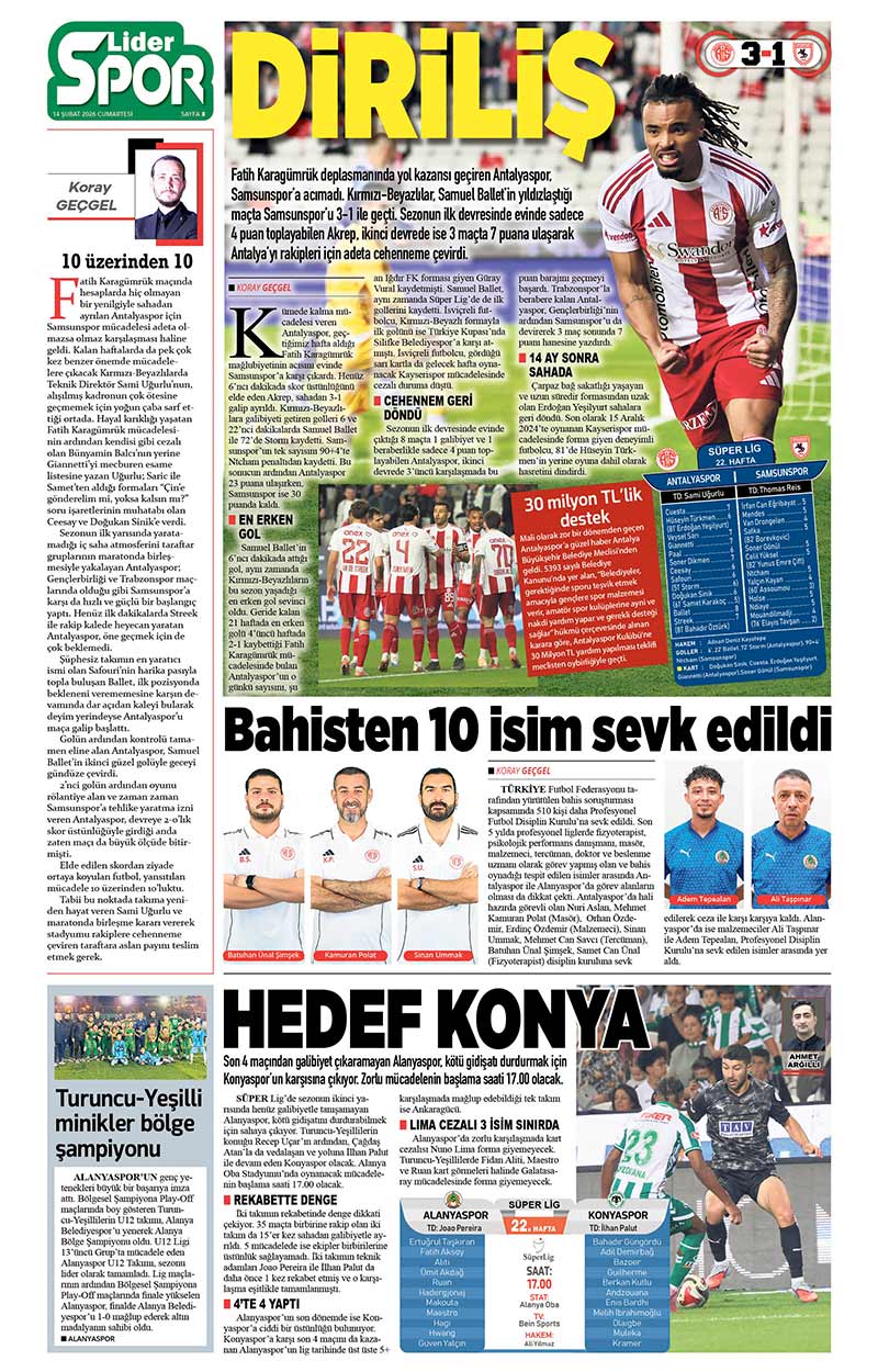 14 Ş U B A T 2026 L İ D E R G A Z E T E A N T A L Y A 8