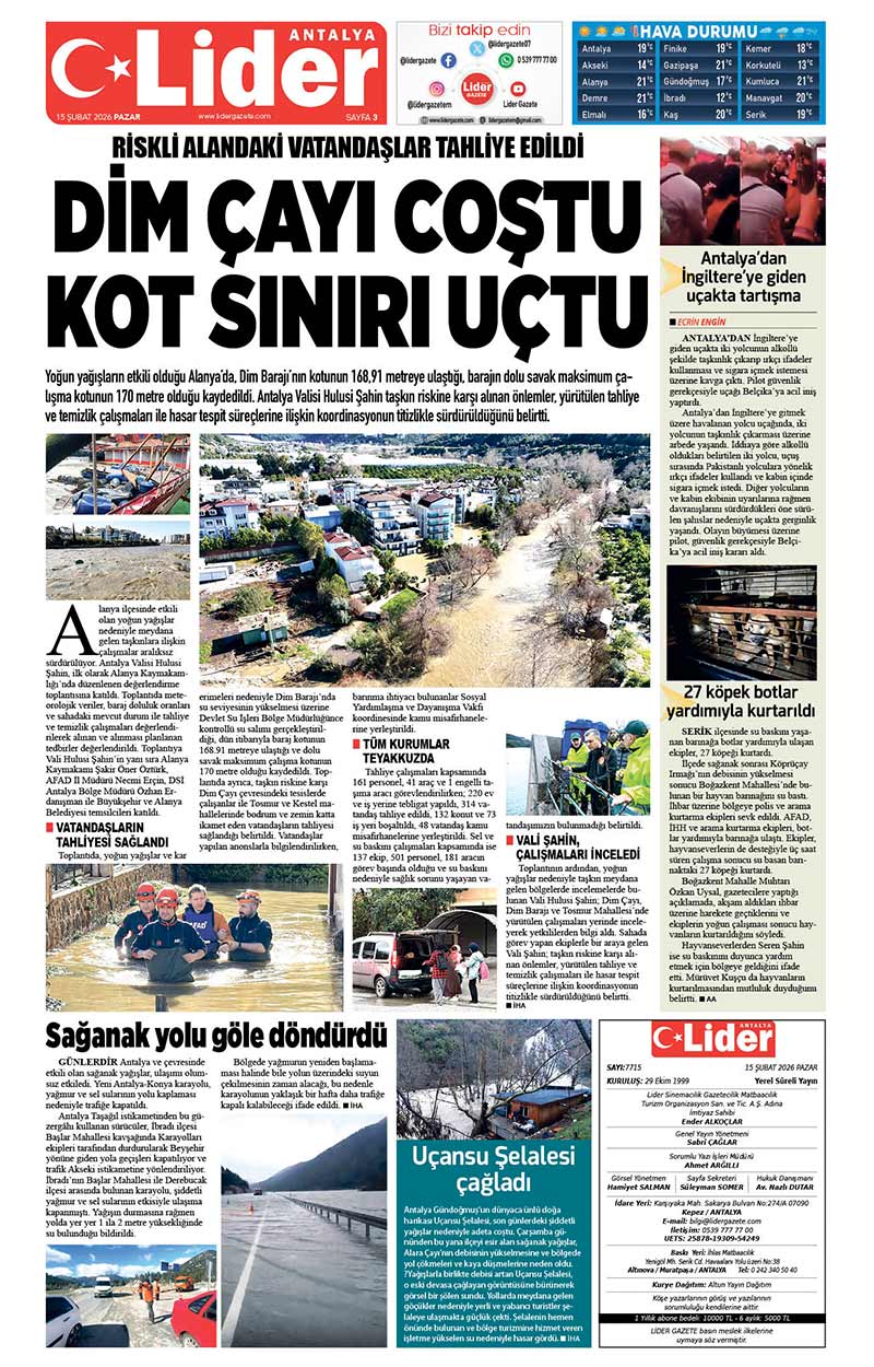 15 Ş U B A T 2026 L İ D E R G A Z E T E A N T A L Y A 3