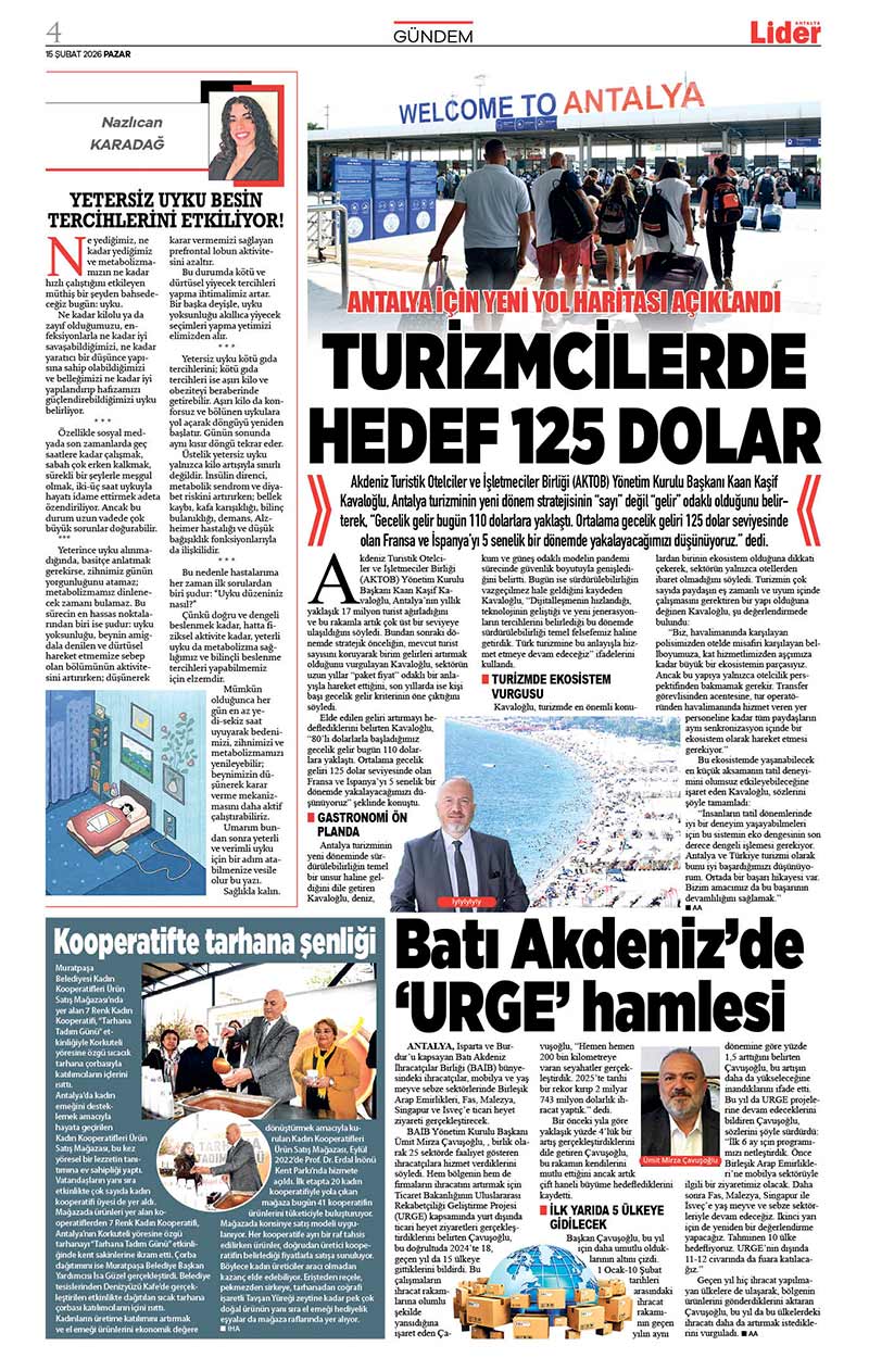 15 Ş U B A T 2026 L İ D E R G A Z E T E A N T A L Y A 4