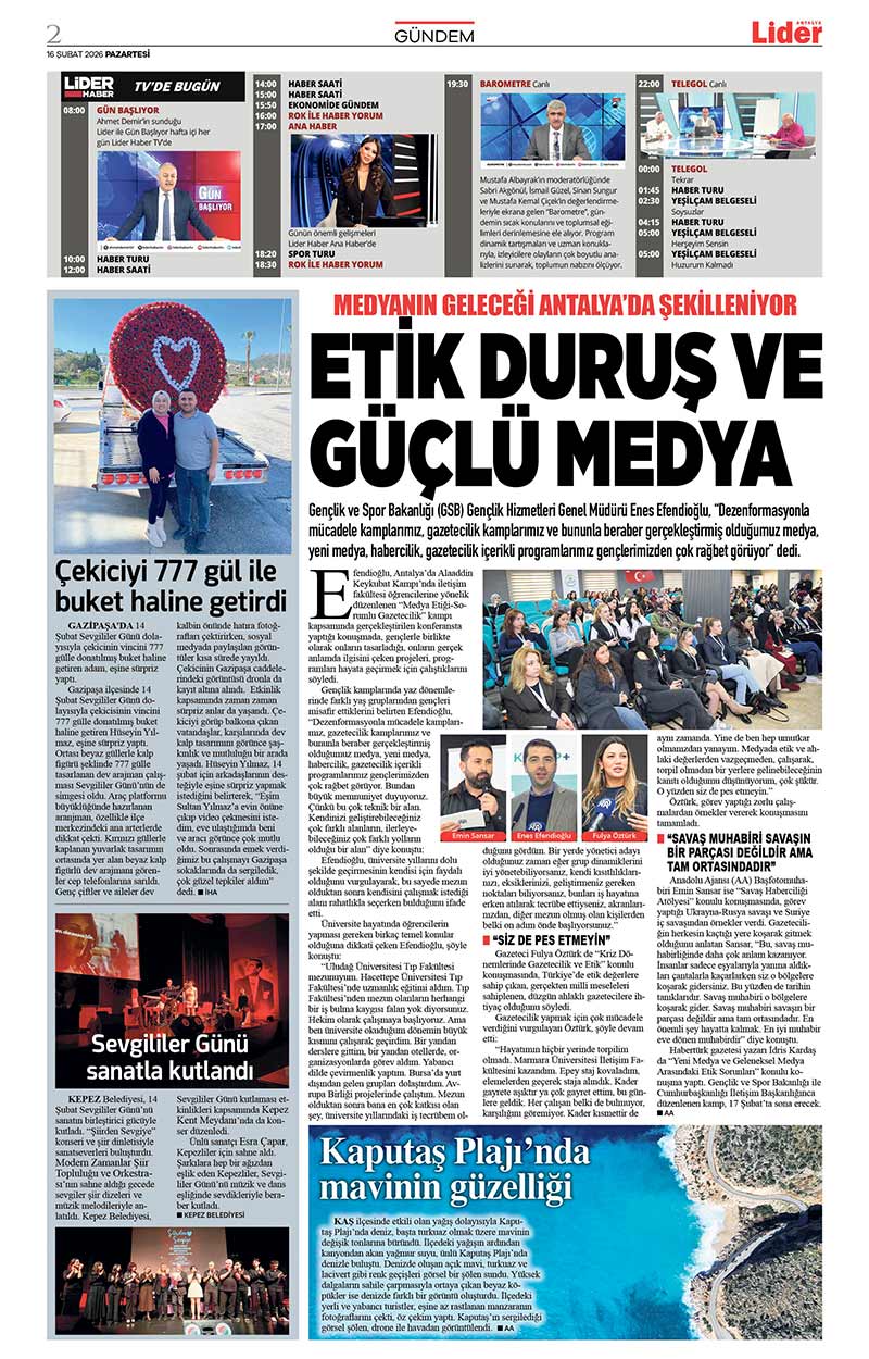 16 Ş U B A T 2026 L İ D E R G A Z E T E A N T A L Y A 2