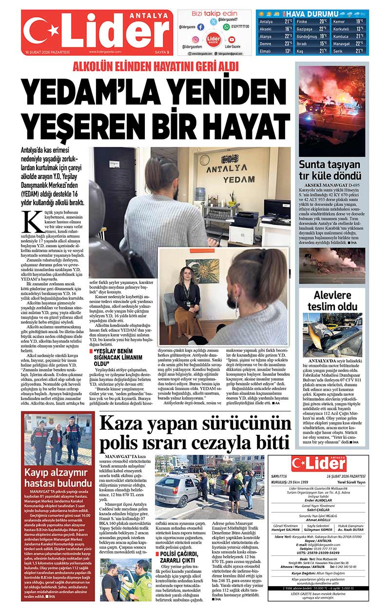 16 Ş U B A T 2026 L İ D E R G A Z E T E A N T A L Y A 3