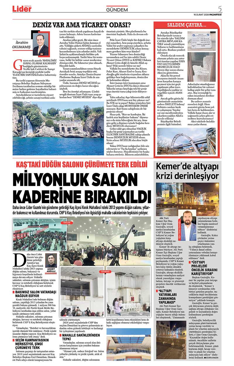 16 Ş U B A T 2026 L İ D E R G A Z E T E A N T A L Y A 5