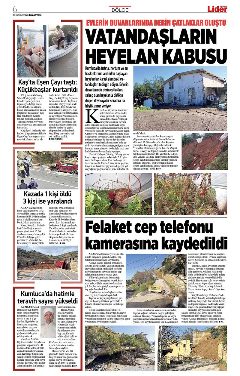 16 Ş U B A T 2026 L İ D E R G A Z E T E A N T A L Y A 6