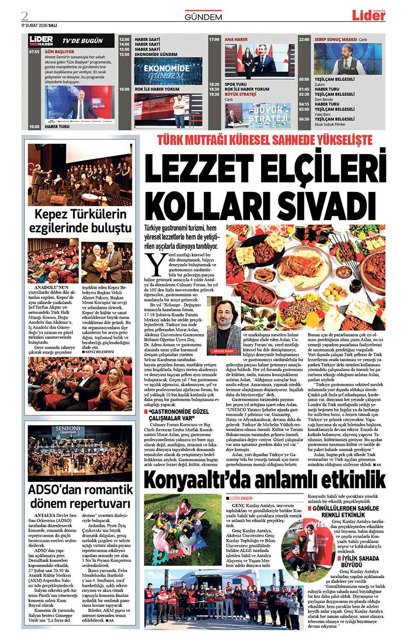 17 Ş U B A T 2026 L İ D E R G A Z E T E A N T A L Y A 2