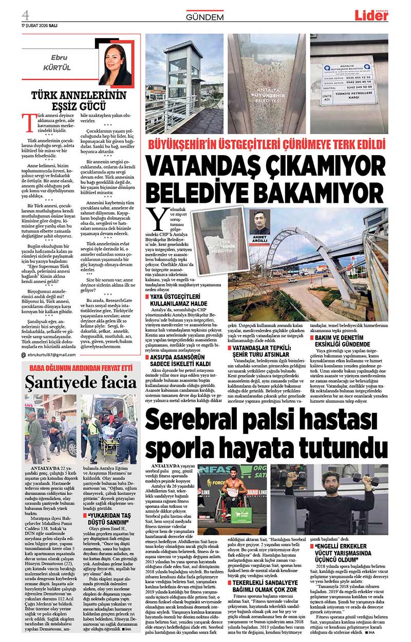 17 Ş U B A T 2026 L İ D E R G A Z E T E A N T A L Y A 4