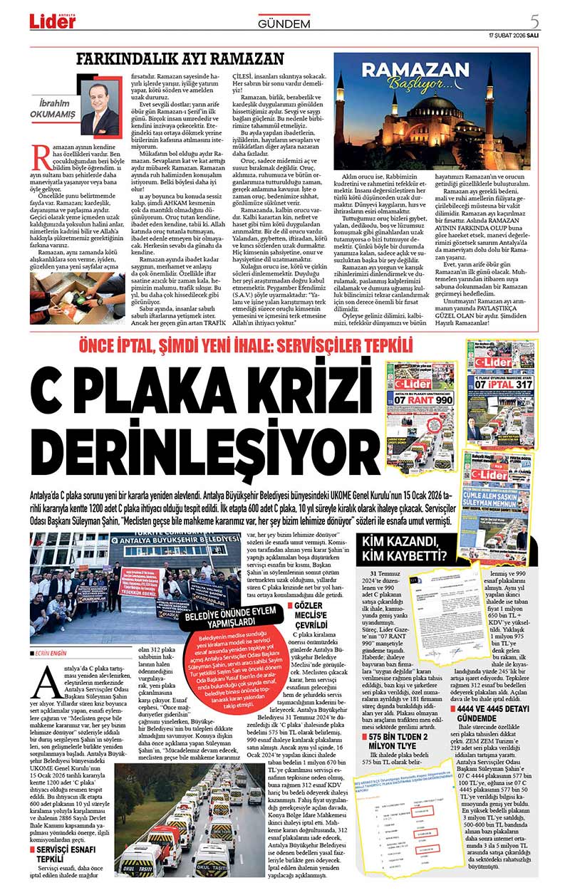 17 Ş U B A T 2026 L İ D E R G A Z E T E A N T A L Y A 5